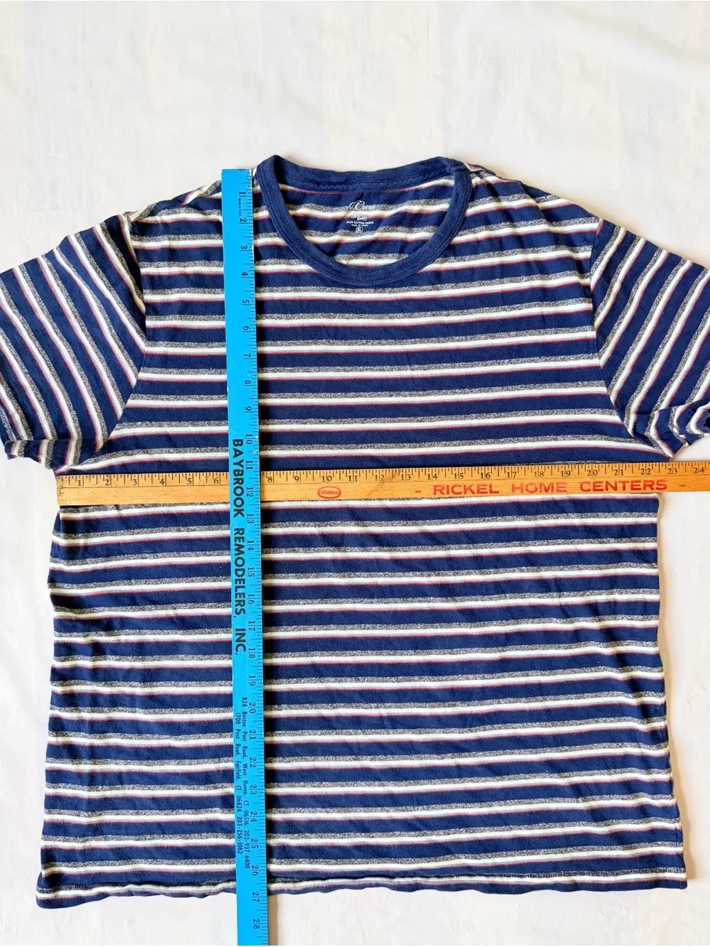 J.Crew Knit Goods Slub Cotton Striped T-Shirt Navy Blue Red Mens XL Unisex